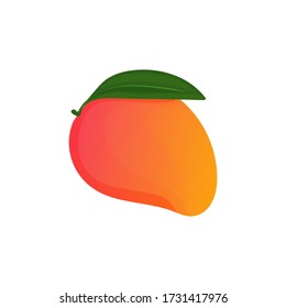 Vector illustration with one fruity mango in cartoon style. Bright juicy mango icon isolated on a white background. For label and logo simple design.
