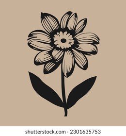 A Vector illustration of one gray sunflower flower isolated on a beige background