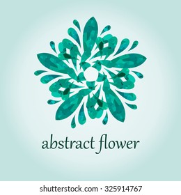 Vector illustration of one green abstract flower with polygonal pattern for logo or poster