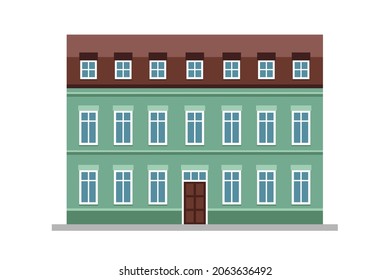 vector illustration one green modern house building exterior urban building facade isolated on a white background