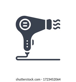 Vector illustration of one hair dryer icon or logo with black color and glyph design style