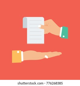 
Vector illustration of one hand holding the list and presenting it to other hand 
