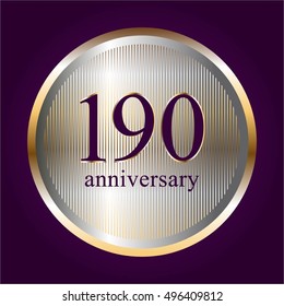 Vector illustration of One hundred and ninety (190 th) anniversary. Silver and gold pattern on a purple background.