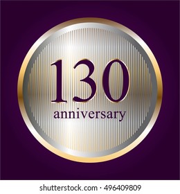 Vector illustration of One hundred and thirty (130 th) anniversary. Silver and gold pattern on a purple background.