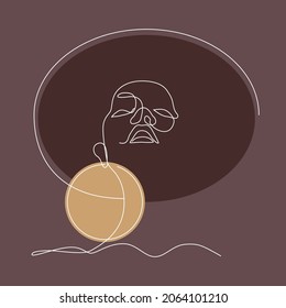 Vector illustration in one line art style with beautiful woman.  Line art illustration of lady in minimalist style for wall art, poster