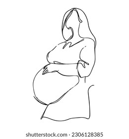 Vector illustration. One line art. Pregnant woman. Young mom.
