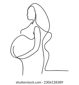 Vector illustration. One line art. Pregnant woman. Young mom.
