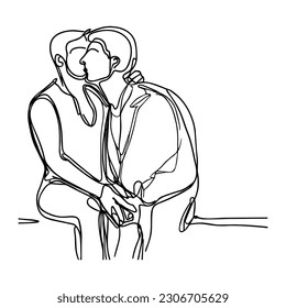 Vector illustration. One line art. A couple of lgbt men. Partners.