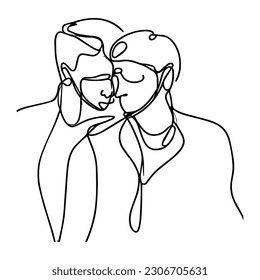 Vector illustration. One line art. A couple of lgbt men. Partners.