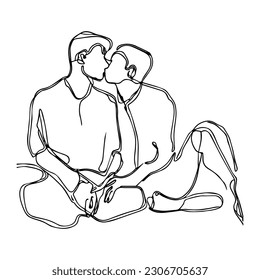 Vektorgrafik. Eine Linie ist Kunst. Ein paar kleine Männer. Partner.