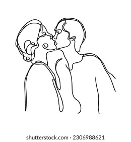 Vector illustration. One line art. Two girls are kissing. Lgbt couple.