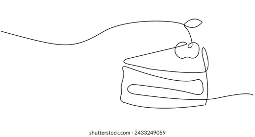 Vector illustration in one line art style with cake and cherry