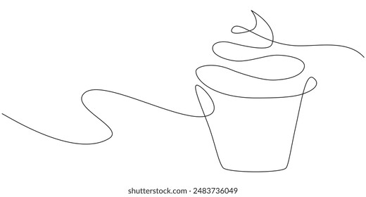 Vector illustration in one line art style with cupcake for logo