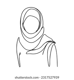 Vector illustration. One line drawing. A woman in a hijab.