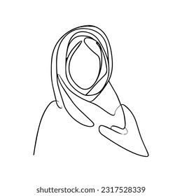 Vector illustration. One line drawing. A woman in a hijab.