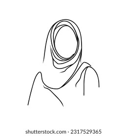 Vector illustration. One line drawing. A woman in a hijab.