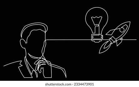 ilustración vectorial de un dibujo de la persona pensando en nuevas ideas creatividad encontrar soluciones como problemas de vida y concepto de recesión económica fondo negro