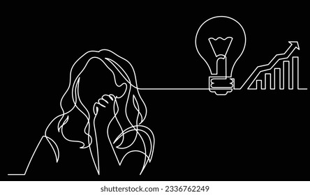 ilustración vectorial de un dibujo de la persona pensando en nuevas ideas creatividad encontrar soluciones como problemas de vida y concepto de recesión económica fondo negro