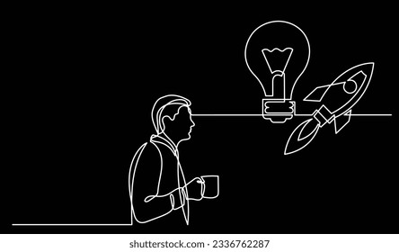ilustración vectorial de un dibujo de la persona pensando en nuevas ideas creatividad encontrar soluciones como problemas de vida y concepto de recesión económica fondo negro