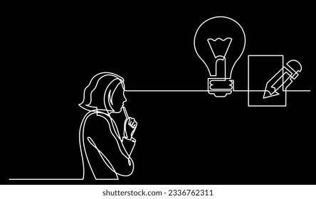 ilustración vectorial de un dibujo de la persona pensando en nuevas ideas creatividad encontrar soluciones como problemas de vida y concepto de recesión económica fondo negro