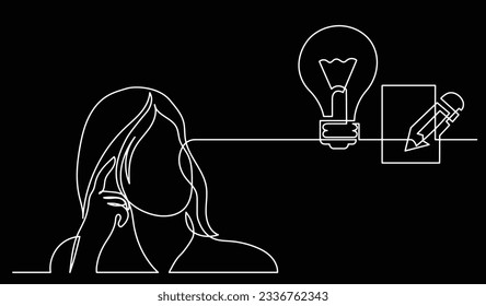 ilustración vectorial de un dibujo de la persona pensando en nuevas ideas creatividad encontrar soluciones como problemas de vida y concepto de recesión económica fondo negro