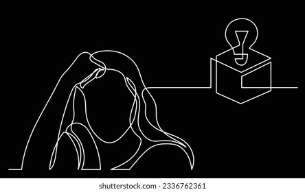 ilustración vectorial de un dibujo de la persona pensando en nuevas ideas creatividad encontrar soluciones como problemas de vida y concepto de recesión económica fondo negro