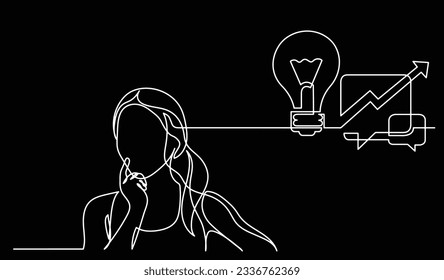 ilustración vectorial de un dibujo de la persona pensando en nuevas ideas creatividad encontrar soluciones como problemas de vida y concepto de recesión económica fondo negro