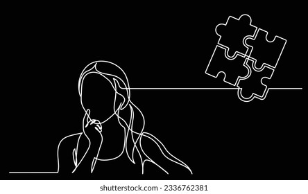 ilustración vectorial de un dibujo de la persona pensando en nuevas ideas creatividad encontrar soluciones como problemas de vida y concepto de recesión económica fondo negro