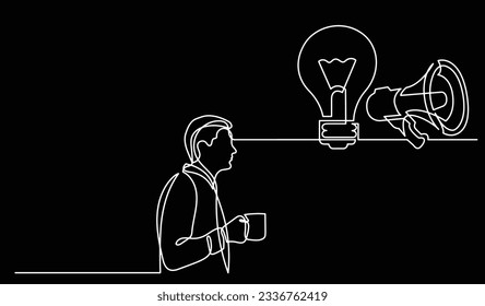 ilustración vectorial de un dibujo de la persona pensando en nuevas ideas creatividad encontrar soluciones como problemas de vida y concepto de recesión económica fondo negro