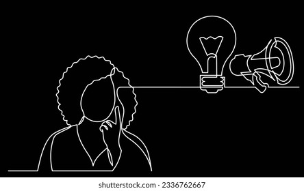 ilustración vectorial de un dibujo de la persona pensando en nuevas ideas creatividad encontrar soluciones como problemas de vida y concepto de recesión económica fondo negro
