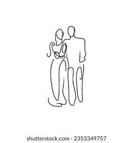 vector illustration. One line drawing of two people. Couple in love.