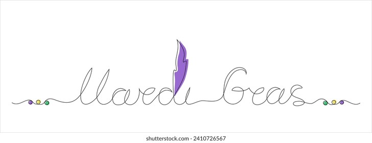 Vector illustration of a one line drawing of Mardi Gras lettering