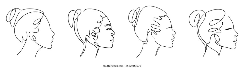 Vector illustration. One line drawing. A woman's face in profile.