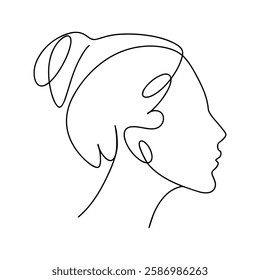 Vector illustration. One line drawing. A woman's face in profile.