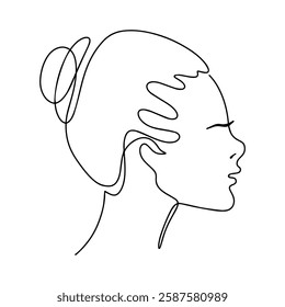 Vector illustration. One line drawing. A woman's face in profile.