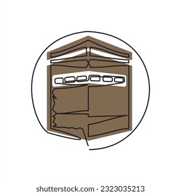 Ilustración vectorial de un icono de kaaba de línea. Simple línea de imagen de kaaba en la meca saudita arabia, como símbolo de la Qibla de los musulmanes e ícono de la adoración de Umrah y Hajj en Eid al-Adha.
