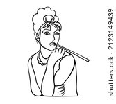 Vector illustration, one line portrait of Audrey Hepburn, a portrait of the modern woman smoking mouthpiece, isolated on white
