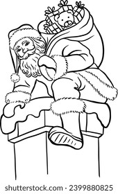 Vector illustration of one line Santa Claus climbing up the chimney