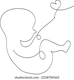 Vector illustration with one line, the silhouette of a child in the womb. The embryo. Child 10 weeks. Baby in mom's stomach