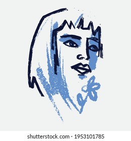Vector illustration of one line woman face