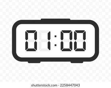 Vector illustration of at one o'clock digital clock icon sign and symbol. colored icon for website design .Simple design on transparent background (PNG).