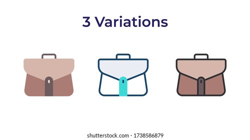 Vector illustration of one office handbag icon or logo with 3 variations design style