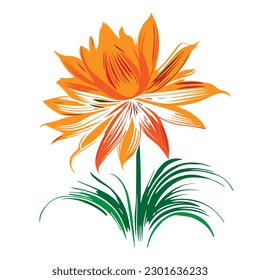 Eine Vektorgrafik einer orangefarbenen Sonnenblume mit grünen Blättern einzeln auf weißem Hintergrund