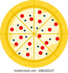 vector illustration of one pan pizza with toppings