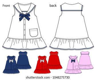 Vector illustration of One piece dress. Front and back views