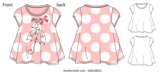 Vector illustration of One piece dress. Front and back views