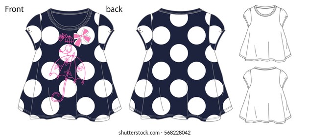 Vector illustration of One piece dress. Front and back views