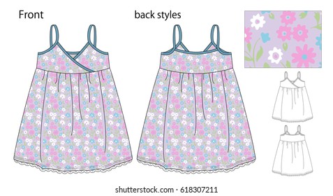 Vector illustration of One piece dress. Front and back views