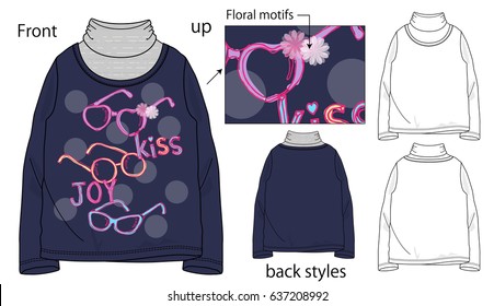 Vector illustration of One piece dress. Front and back views