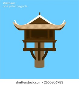 Vector Illustration of One Pillar Pagoda in historic Hanoi city,
built on a single stone pillar base.
iconic in religious or spiritual imagery, flat art design style.
